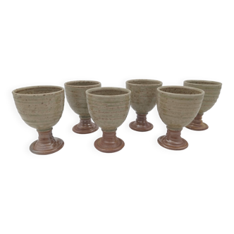 6 pyrite stoneware stemmed glasses signed ceramic goblets
