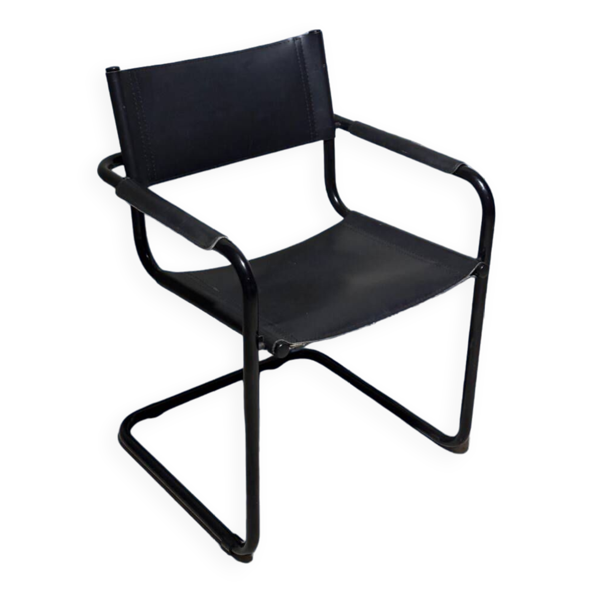 Bauhaus Cantilever Chair Black Leather on Black Chrome