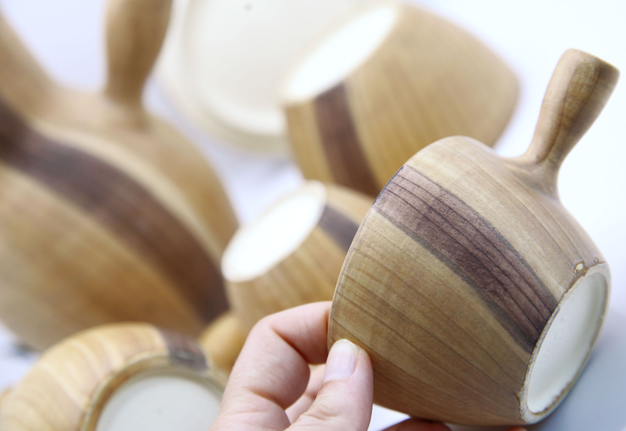 Coffee service in earthenware imitation olive wood by Grandjean Jourdan in Vallauris