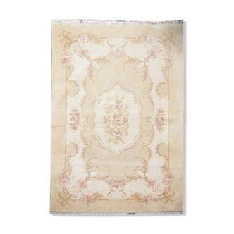 Handmade cream oriental chinese wool rug 124x182cm