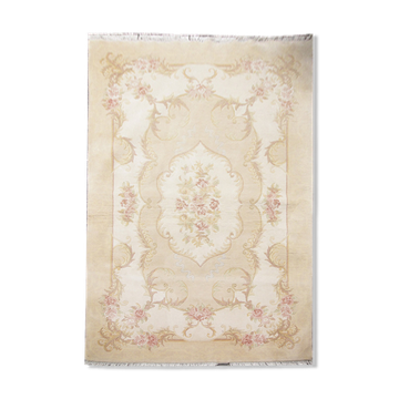 Handmade cream oriental chinese wool rug 124x182cm
