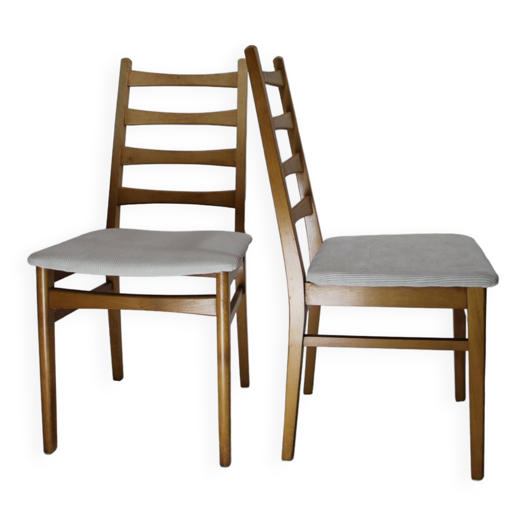 Pair of vintage teak chairs with white corduroy top, 1960s Sweden