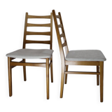 Pair of vintage teak chairs with white corduroy top, 1960s Sweden