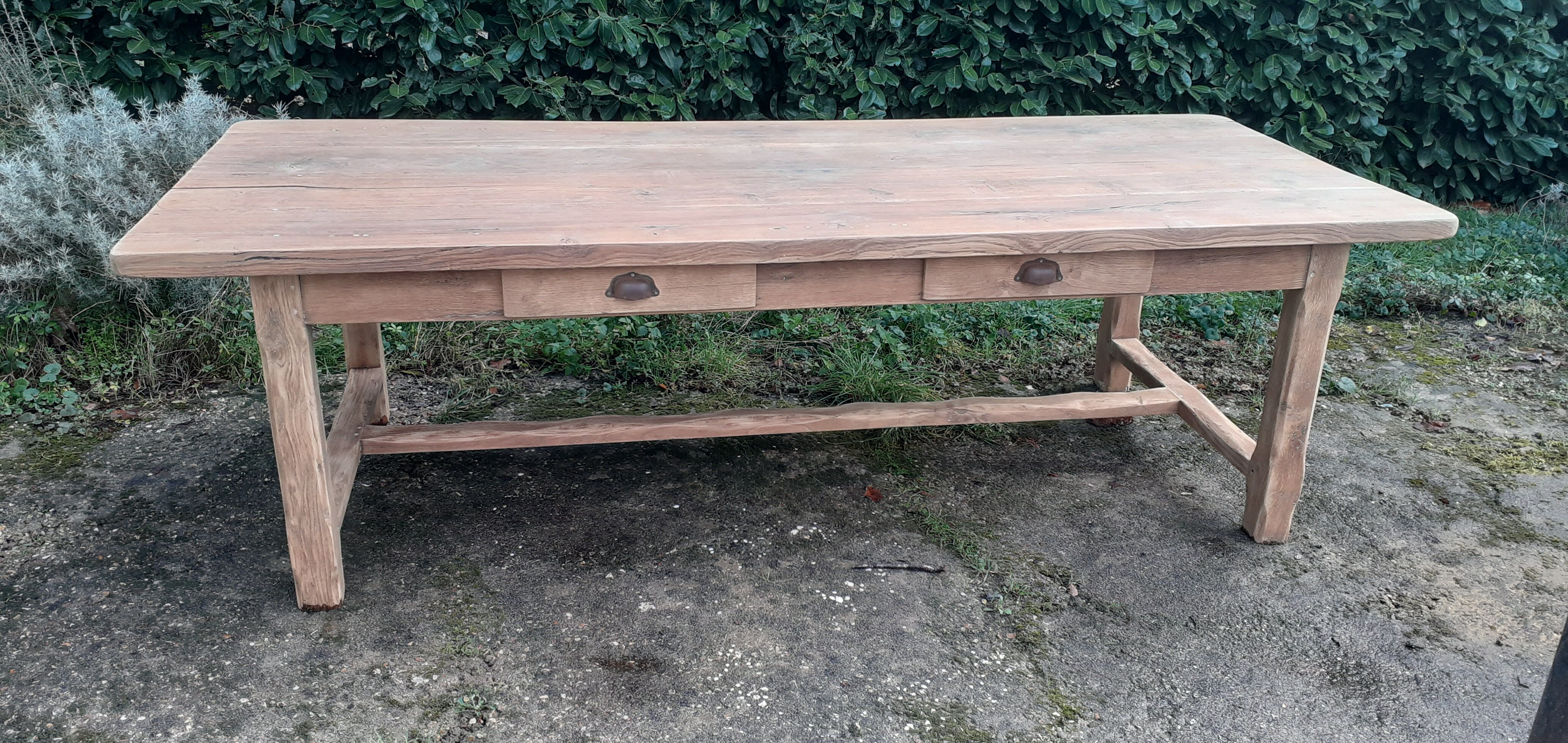 Farm table 2 drawers solid oak raw wood