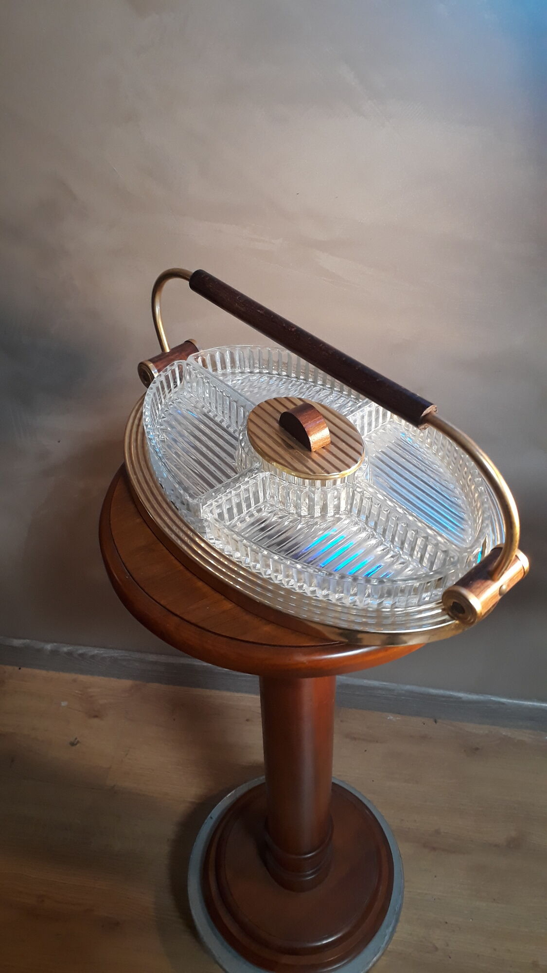 apero art deco tray, mould glass, wood and golden aluminum, mirror