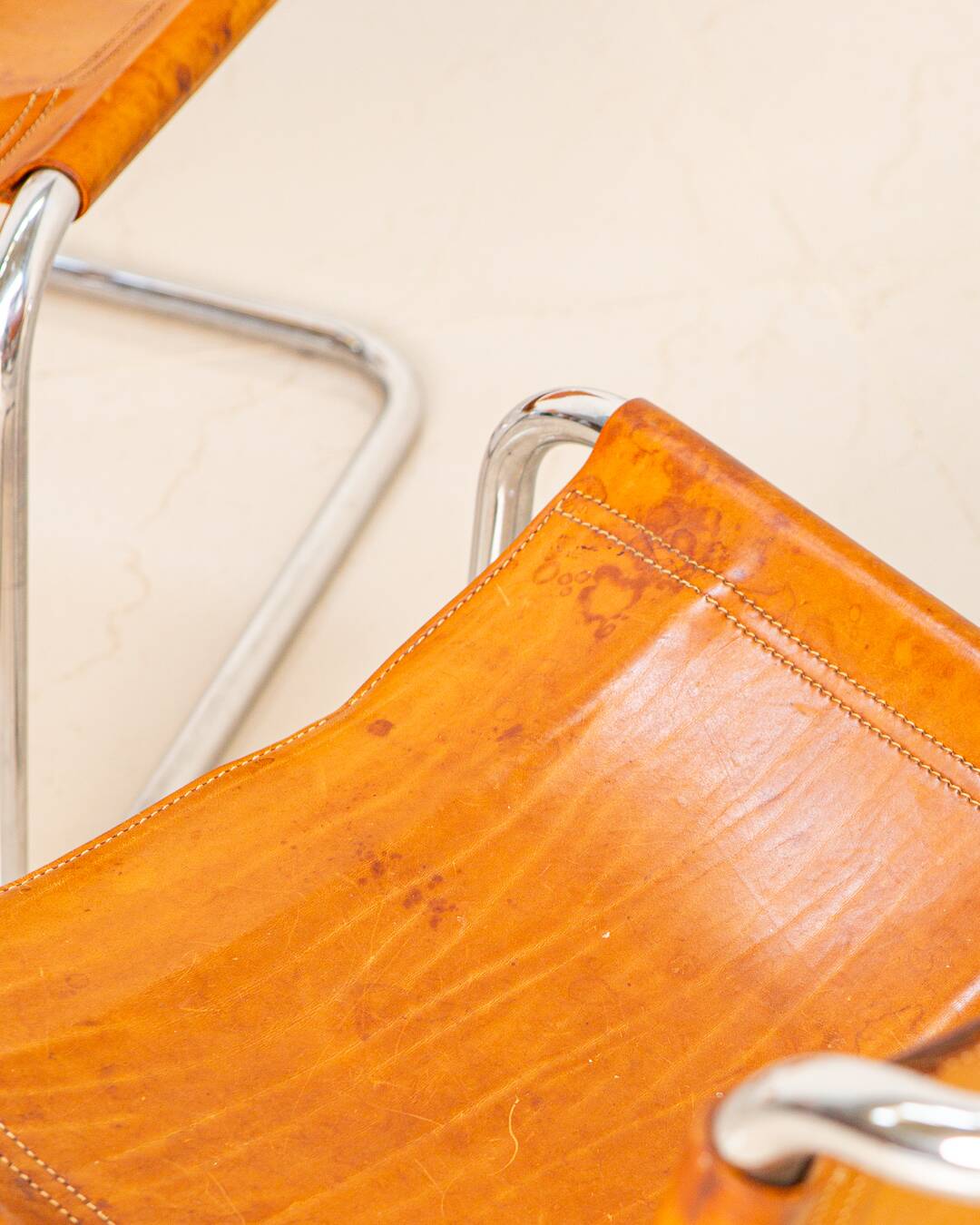 4 "S33" cognac leather chairs by Mart Stam for Fasem 80's