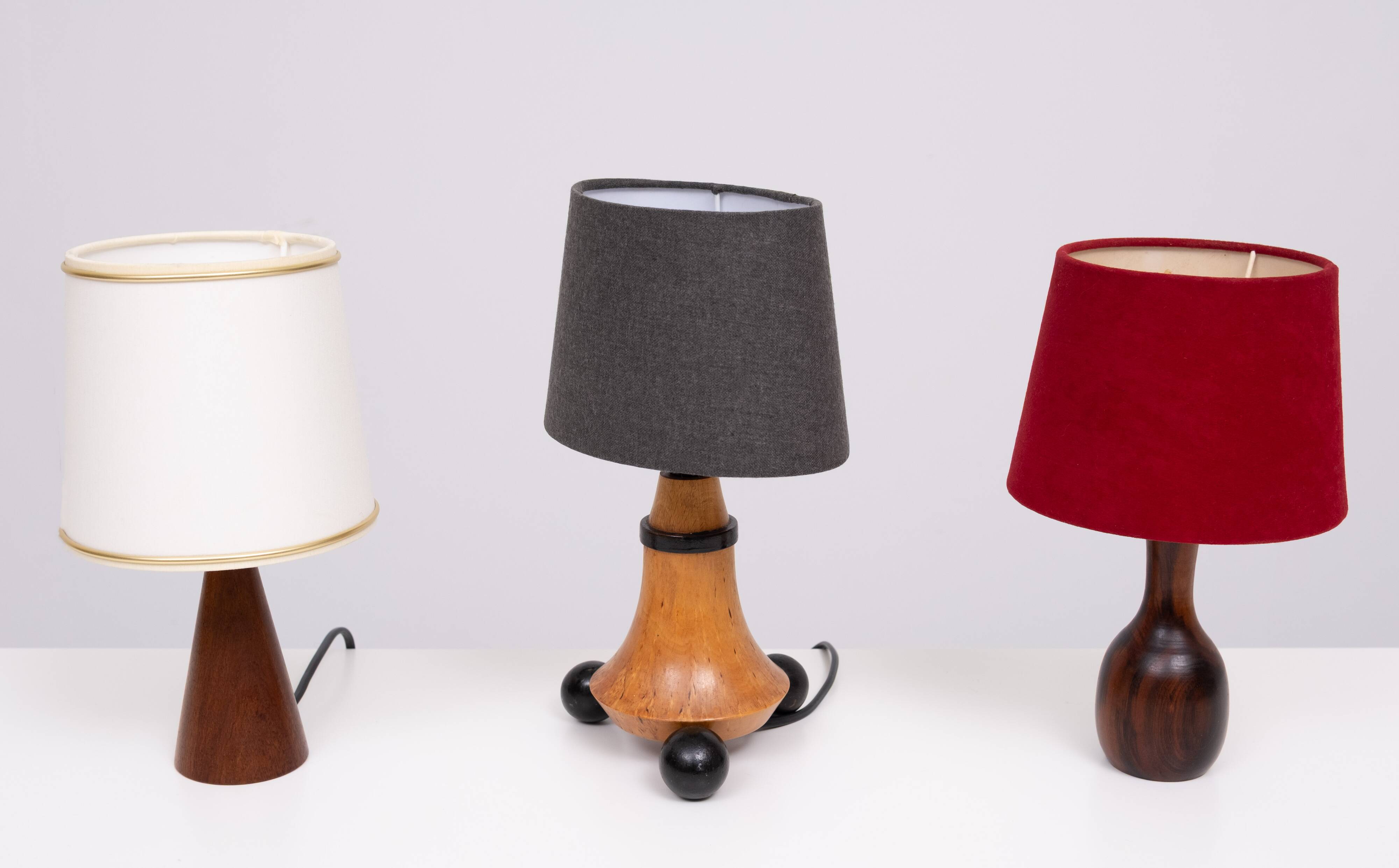 Trio de petites lampes de table des années 1960 avec abat-jour, Hollande