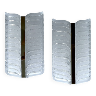 Pair of vintage 70s wall lights, chrome glass