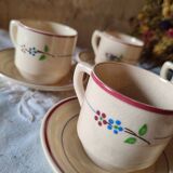 4 iron earth cups and saucers St Amand Moulin des Loups France, Odette model