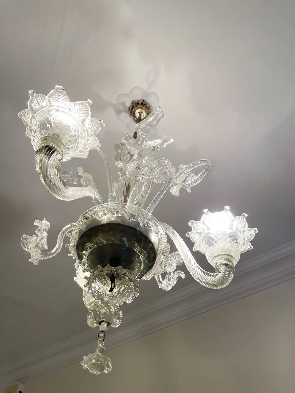 Lustre authentique en verre de Murano – 3 branches – Transparent
