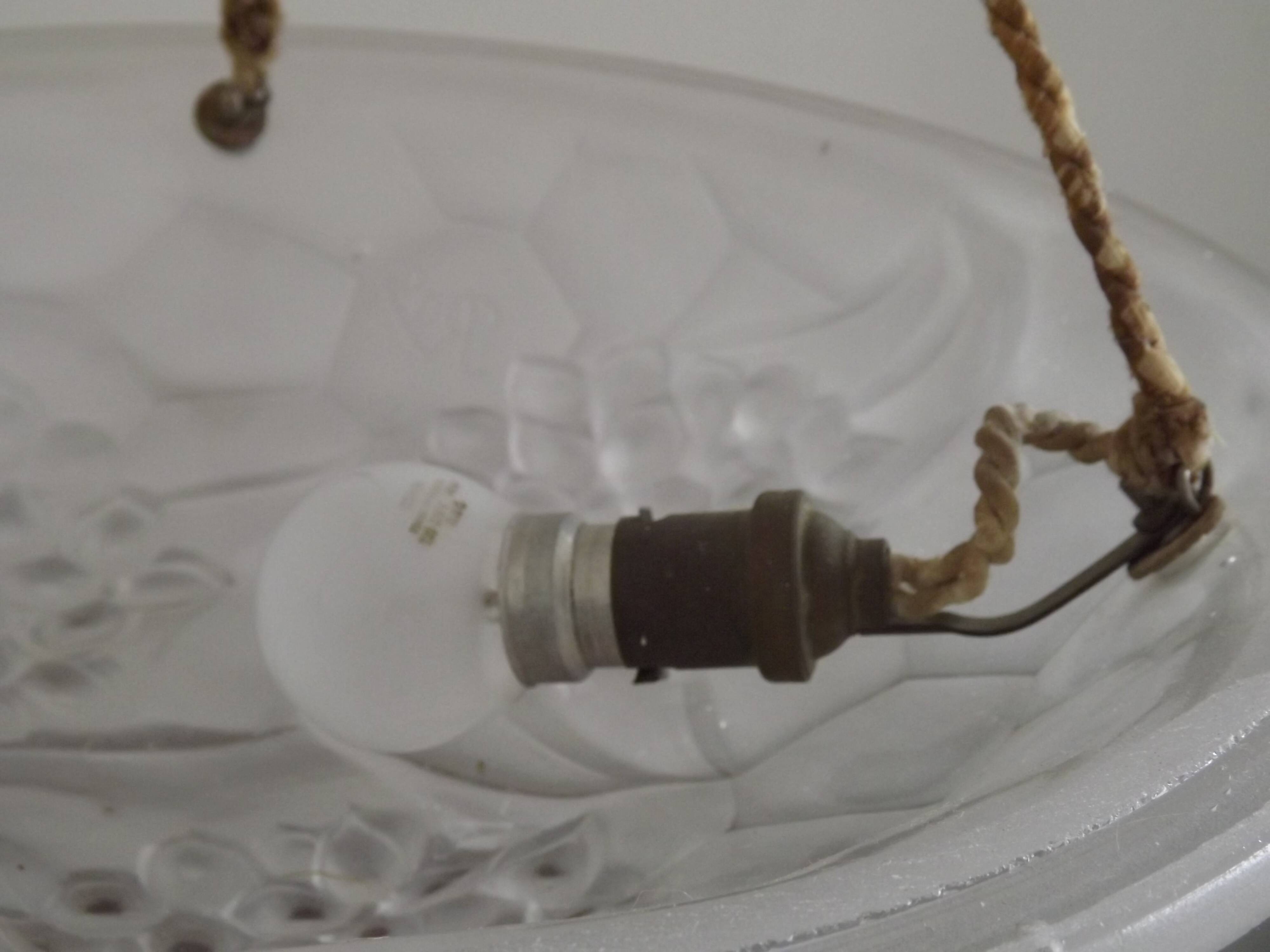 French Art Deco Ceiling Light ROS Degue Frosted Molded Glass Plafonnier