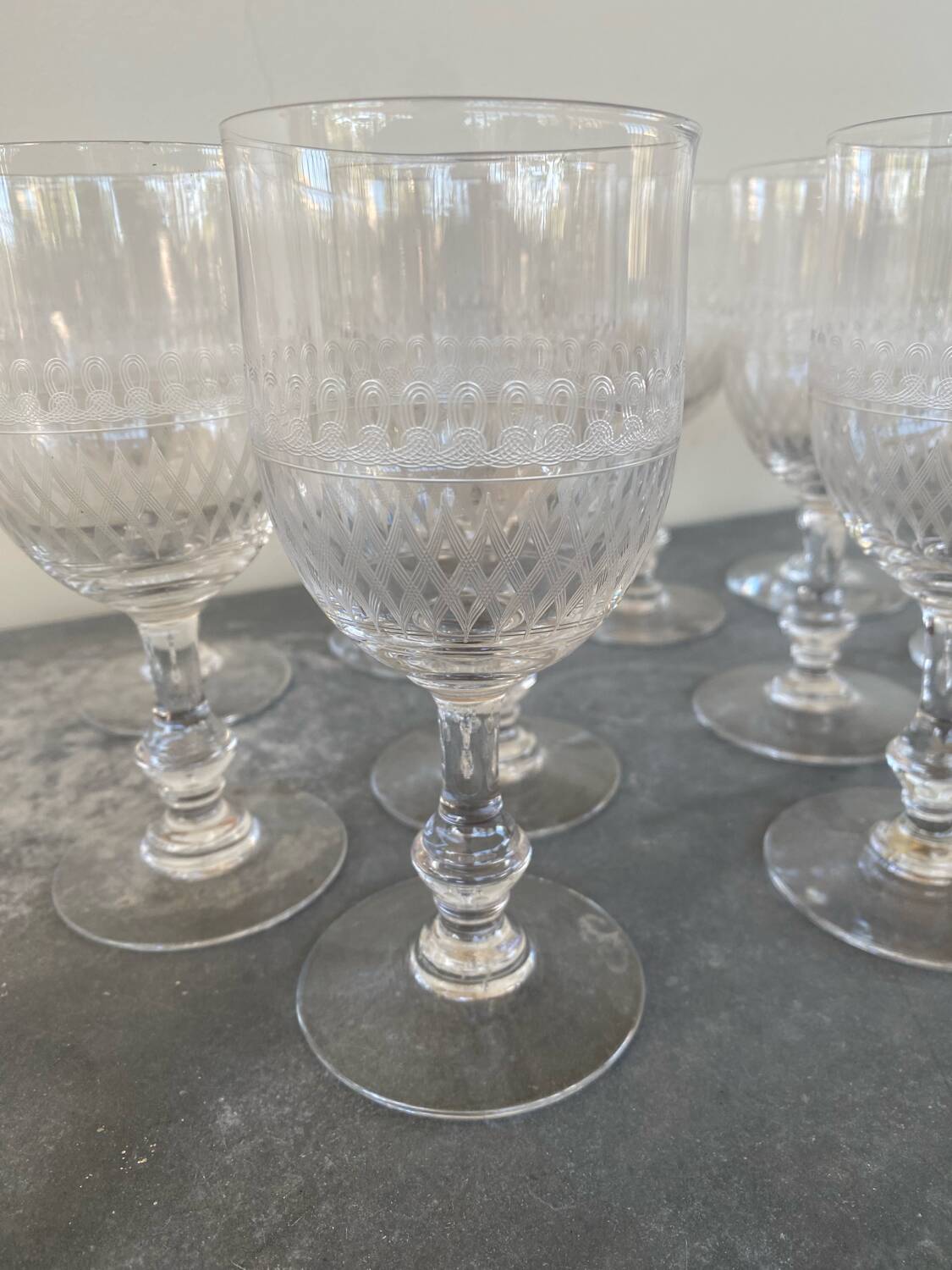 11 chiseled crystal wine glasses