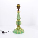 Murano turquoise lamp and pink silk lampshade 1940
