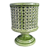 Green glazed ceramic flowerpot on stand