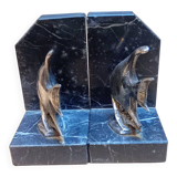 Fish bookends in spelter and marble