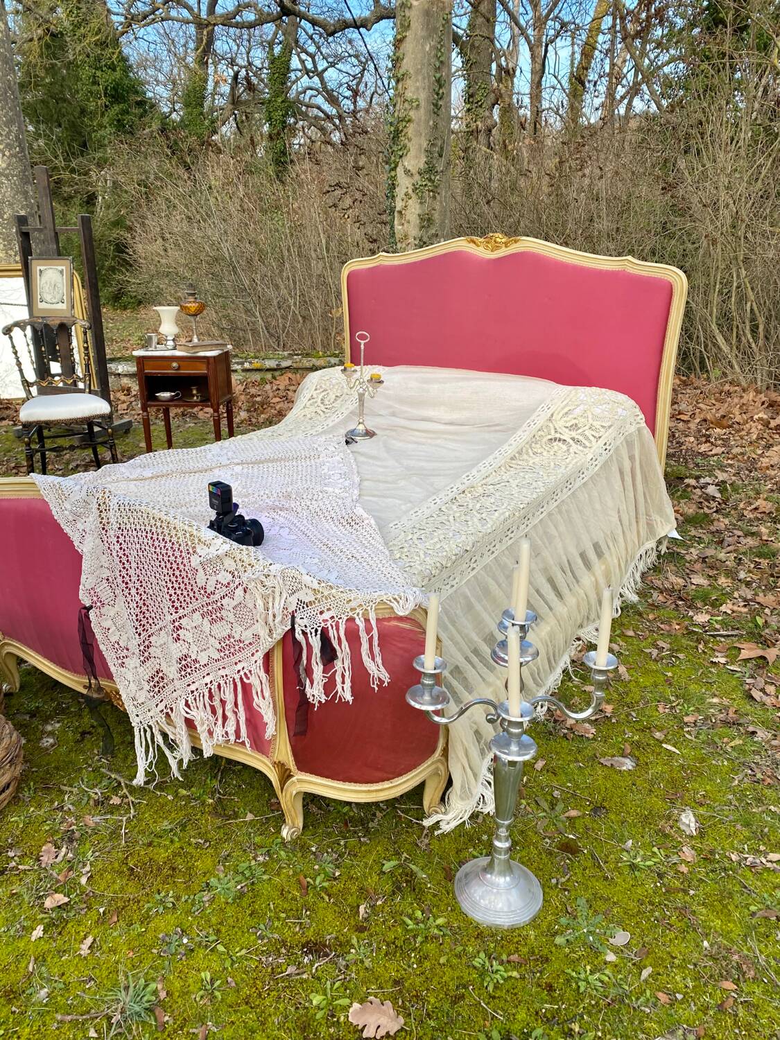 Pink Louis XV style bed