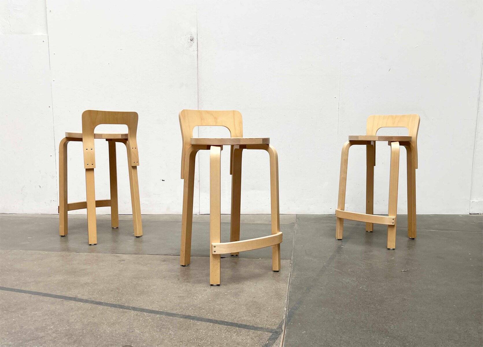 Mid-Century Modern High Stools K65 by Alvar Aalto for Artek, Finland, 2017, Set of 3