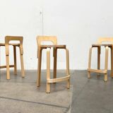 Mid-Century Modern High Stools K65 by Alvar Aalto for Artek, Finland, 2017, Set of 3