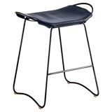 Tabouret de cuisine contemporain Organic Acier noir et cuir bleu marine