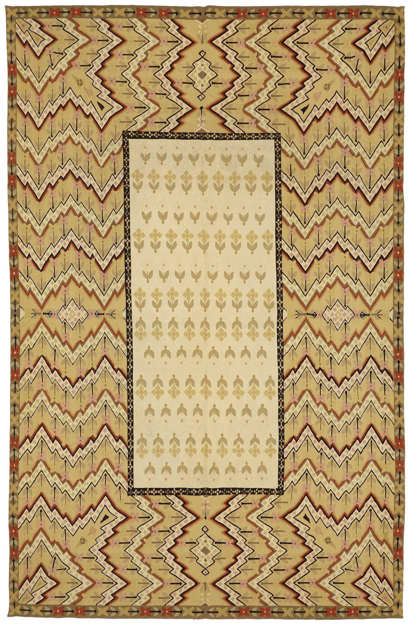 Handmade European Vintage Aubusson Kilim 196 cm x 311 cm