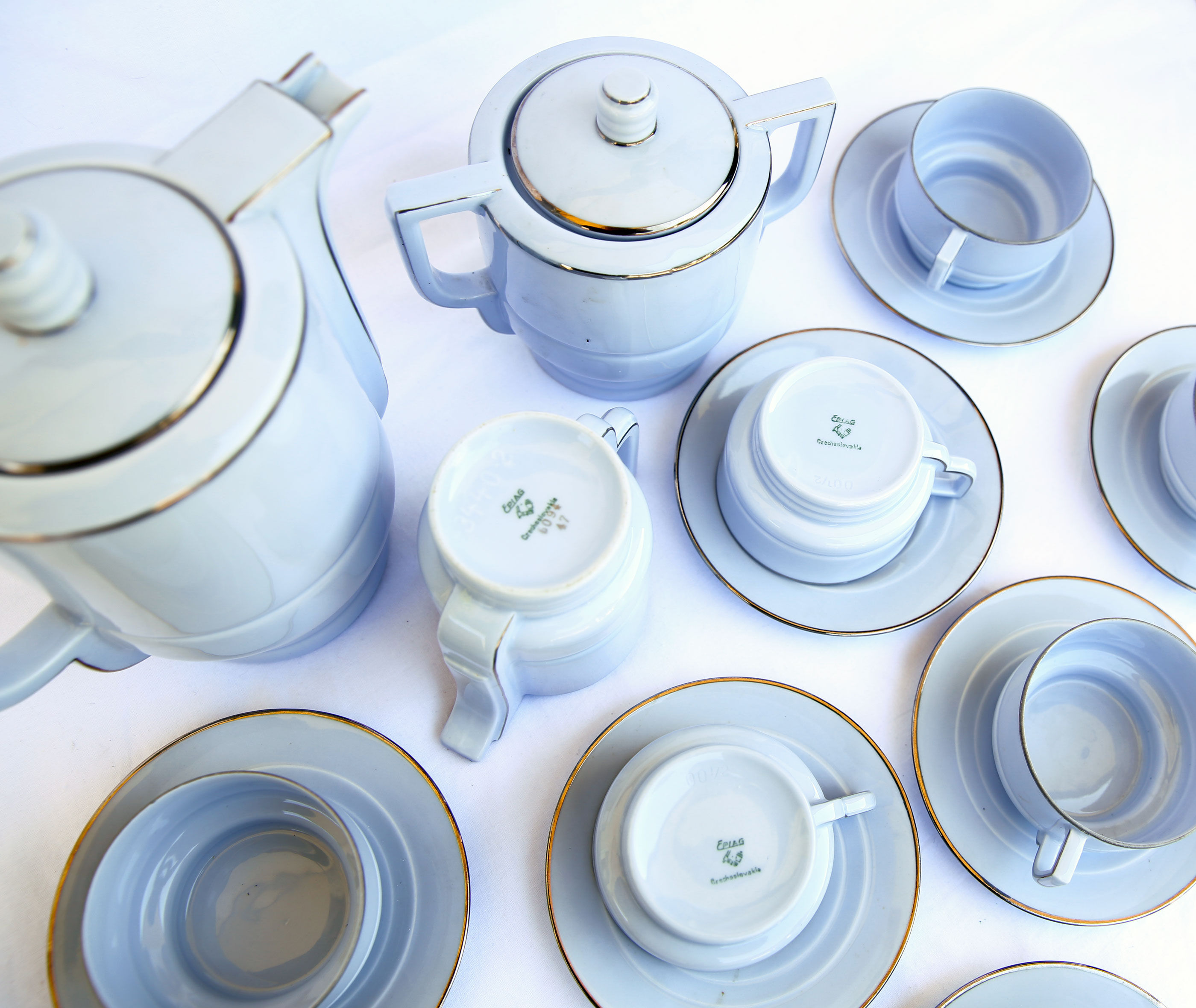 Art Deco coffee service in pale grey blue porcelain
