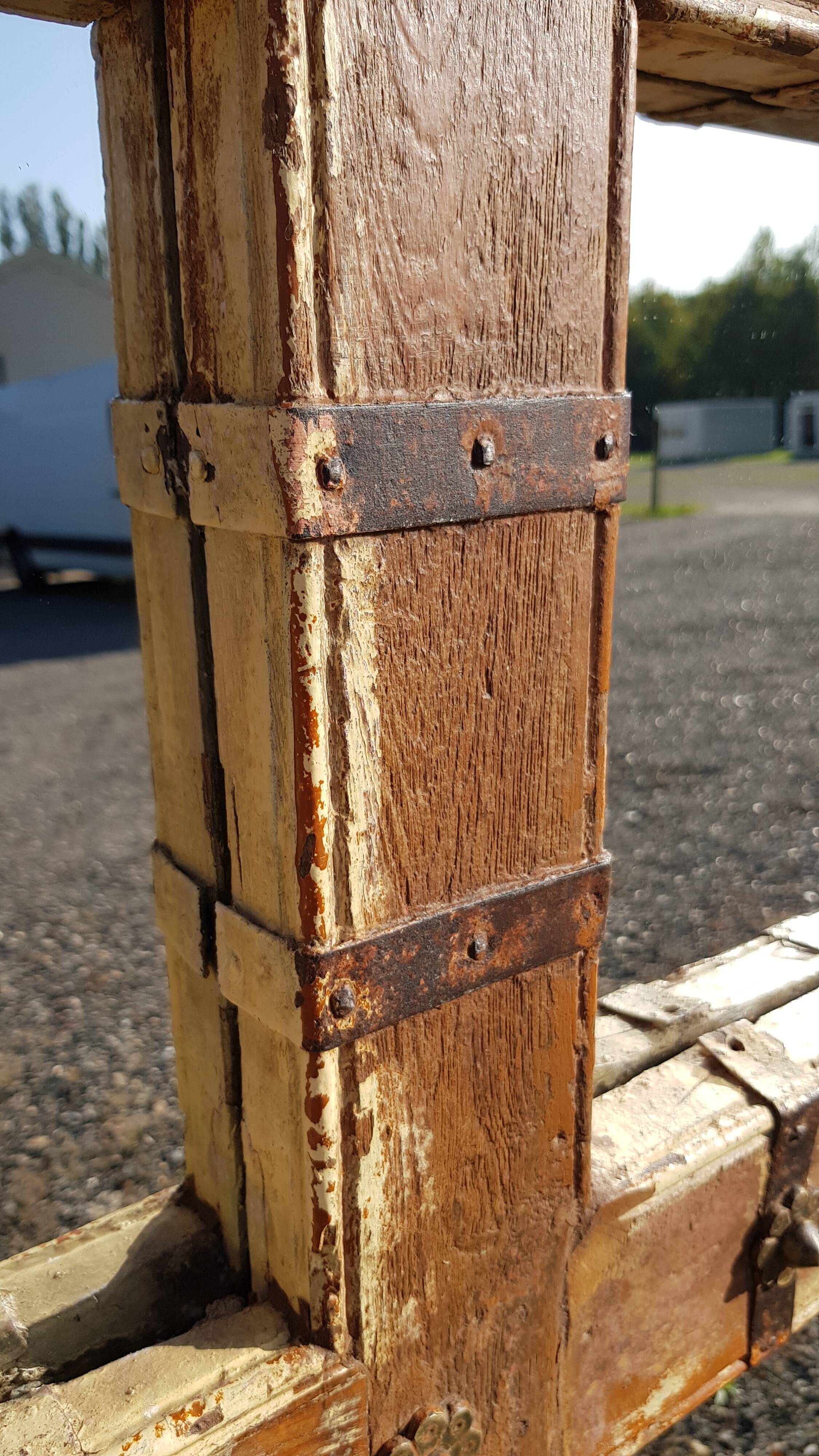 Old Burmese teak mirror with copper fittings