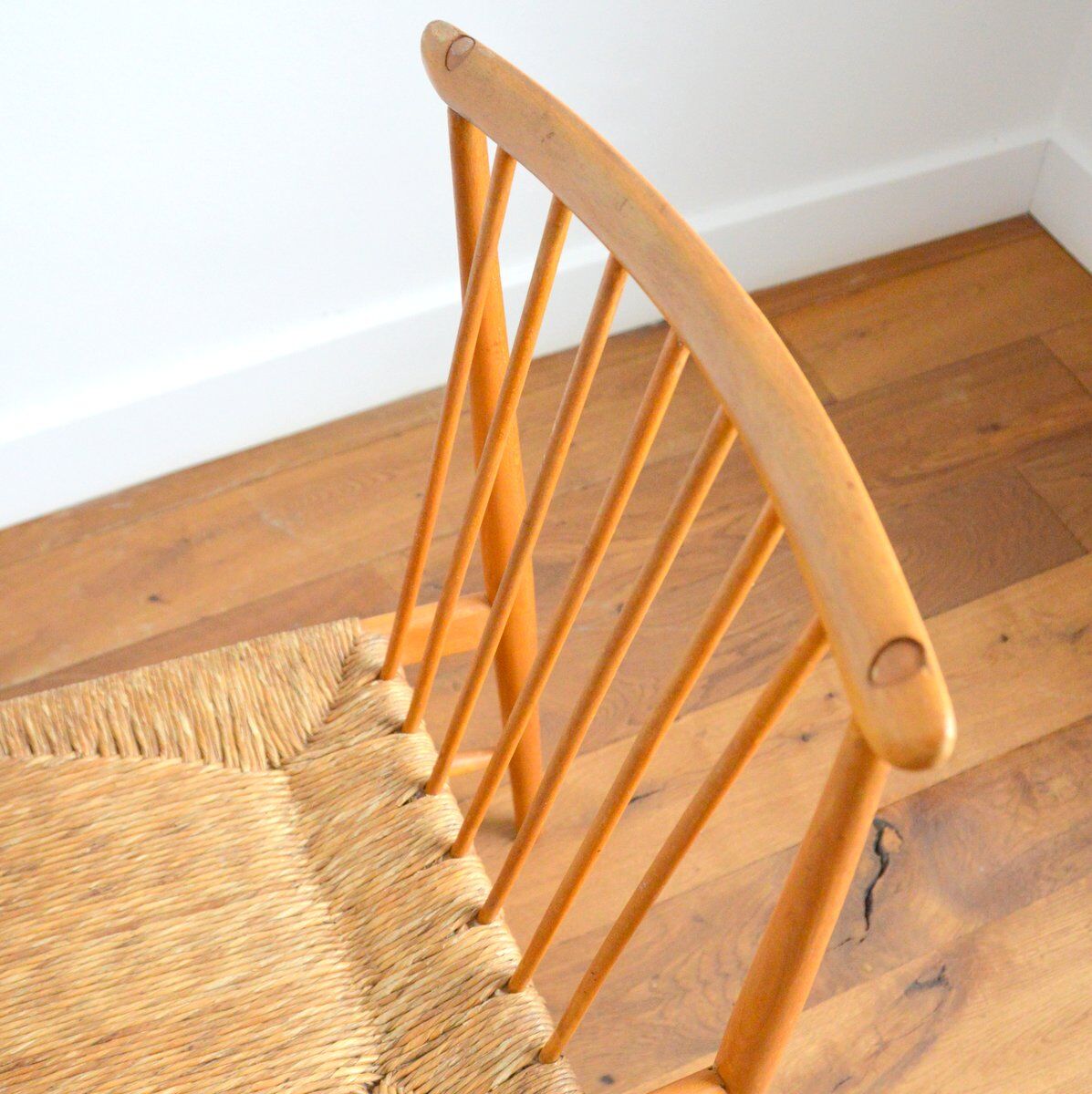 Pair of Dutch chairs wood and vintage straw 1950