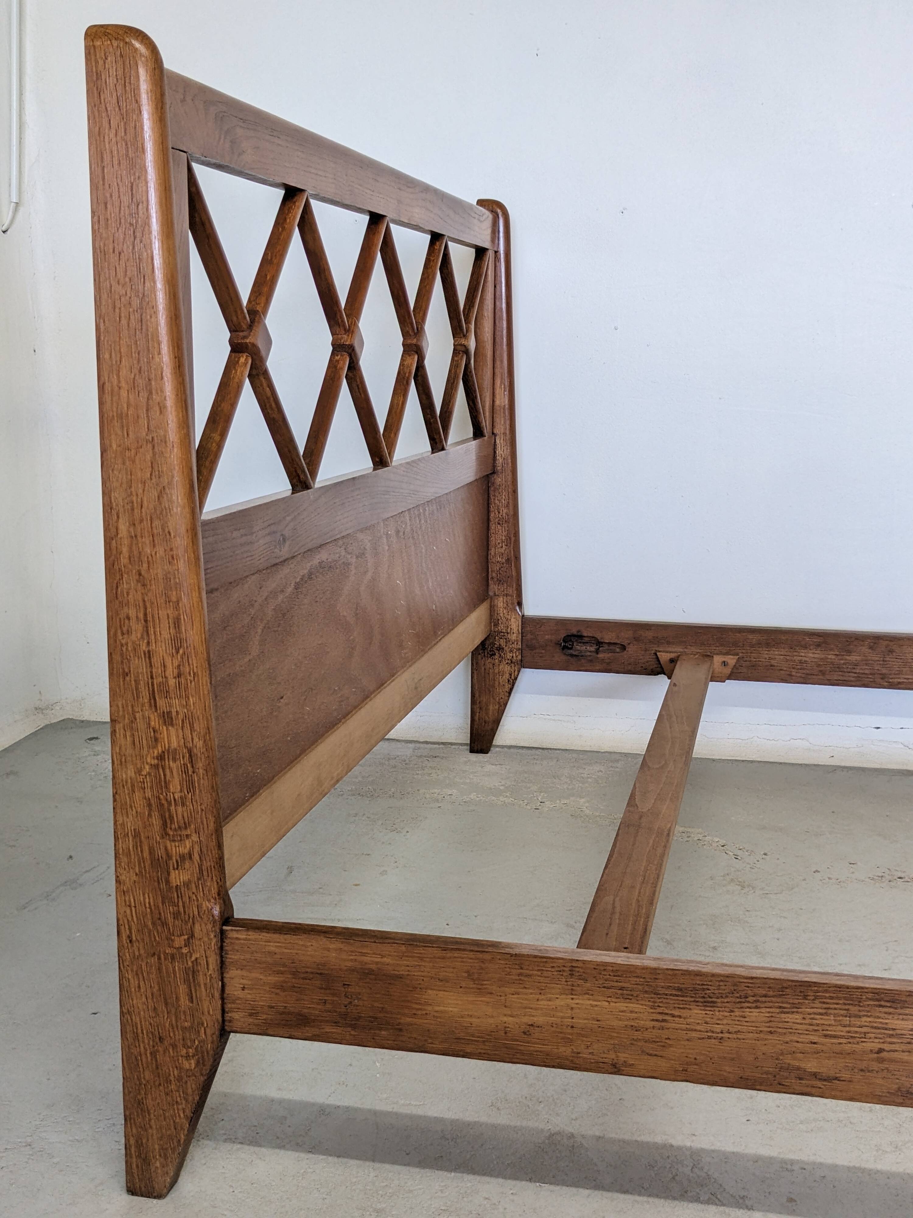 Double bed from Atelier Saint-Sabin in solid oak with lattices - 1950s