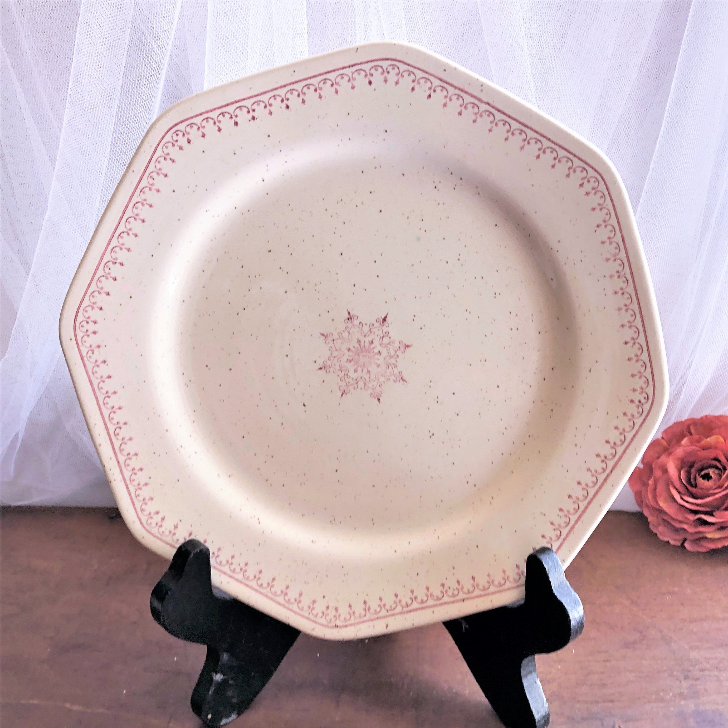 Old pink speckled beige dessert plate from the Dentelle St Amand collection