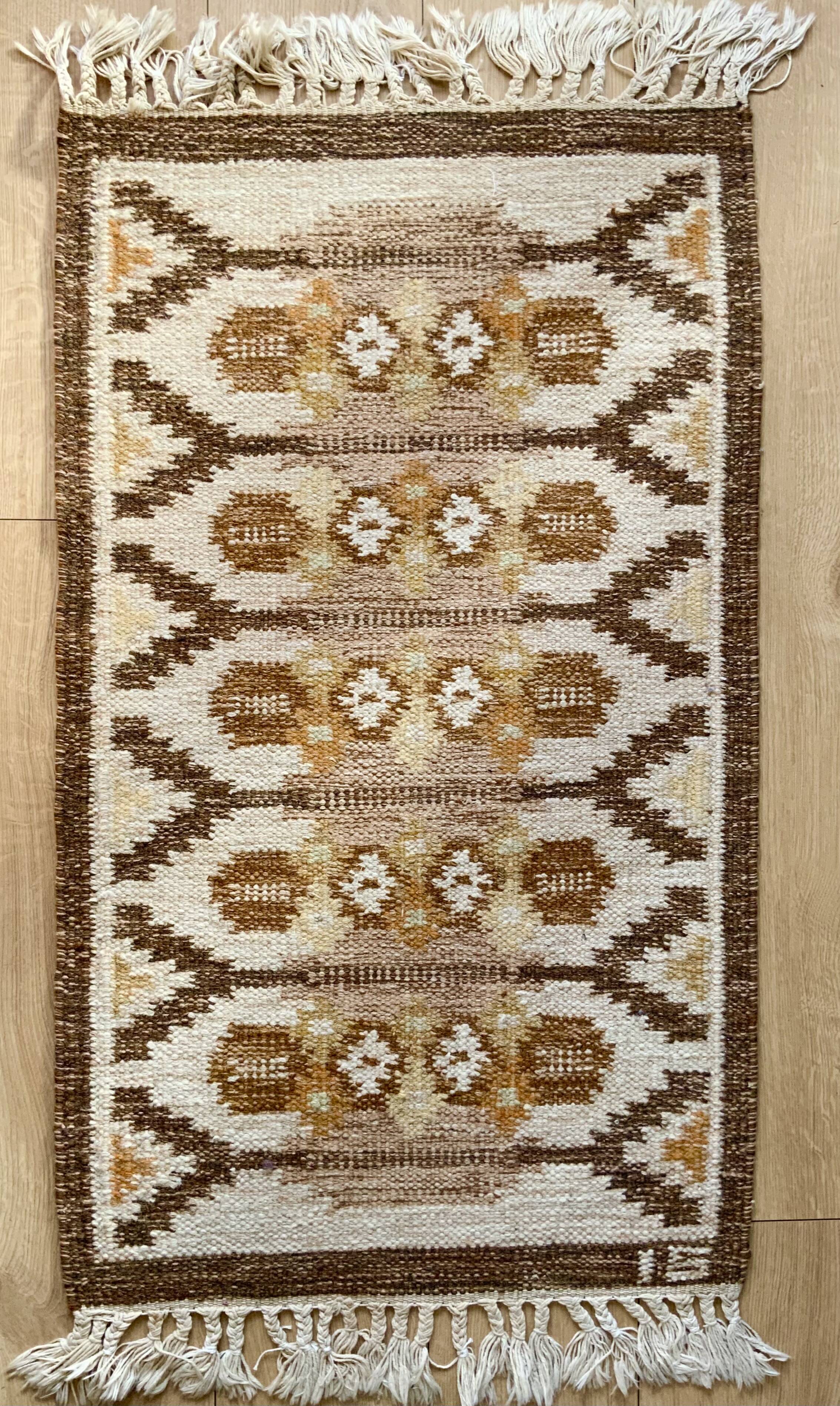 Flatweave Rug Ingegerd Silow, Swedish, Rollakan, Small, Original, Vintage
