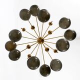 “Galaxy” Chandelier in Brass and Fumé Murano Glass