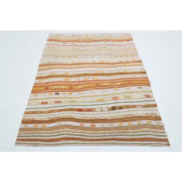 Tapis turc Oushak fait main en laine et coton orange des années 1970 137x194
