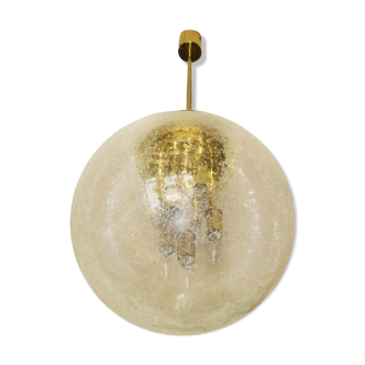 Frosted glass and brass globe pendant from Doria Leuchten, 1960s