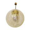 Frosted glass and brass globe pendant from Doria Leuchten, 1960s