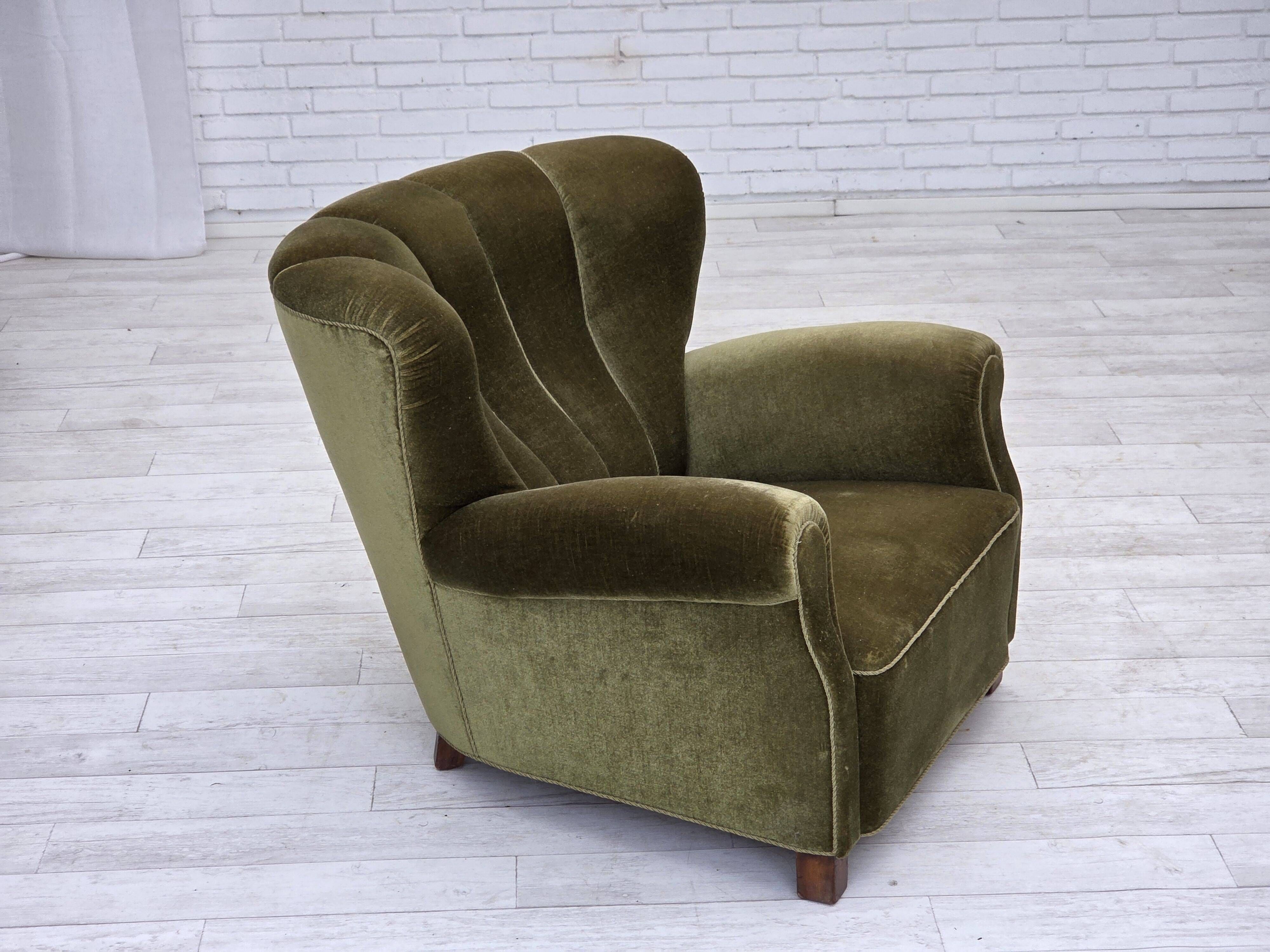 1960s, Danish relax armchair, green furniture velour, original condition.