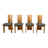 Ensemble de quatre chaises sculpturales brutalistes en chêne