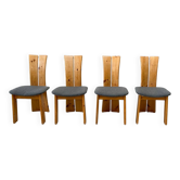 Set of four sculptural brutalist oak chairs