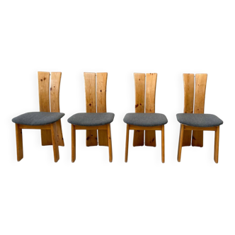 Set of four sculptural brutalist oak chairs