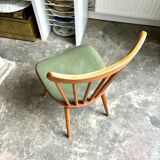 Baumann bistro chair in light wood and green skai, “Menuet” model