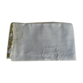 Ancient cotton sheet embroidered with flowers and initials