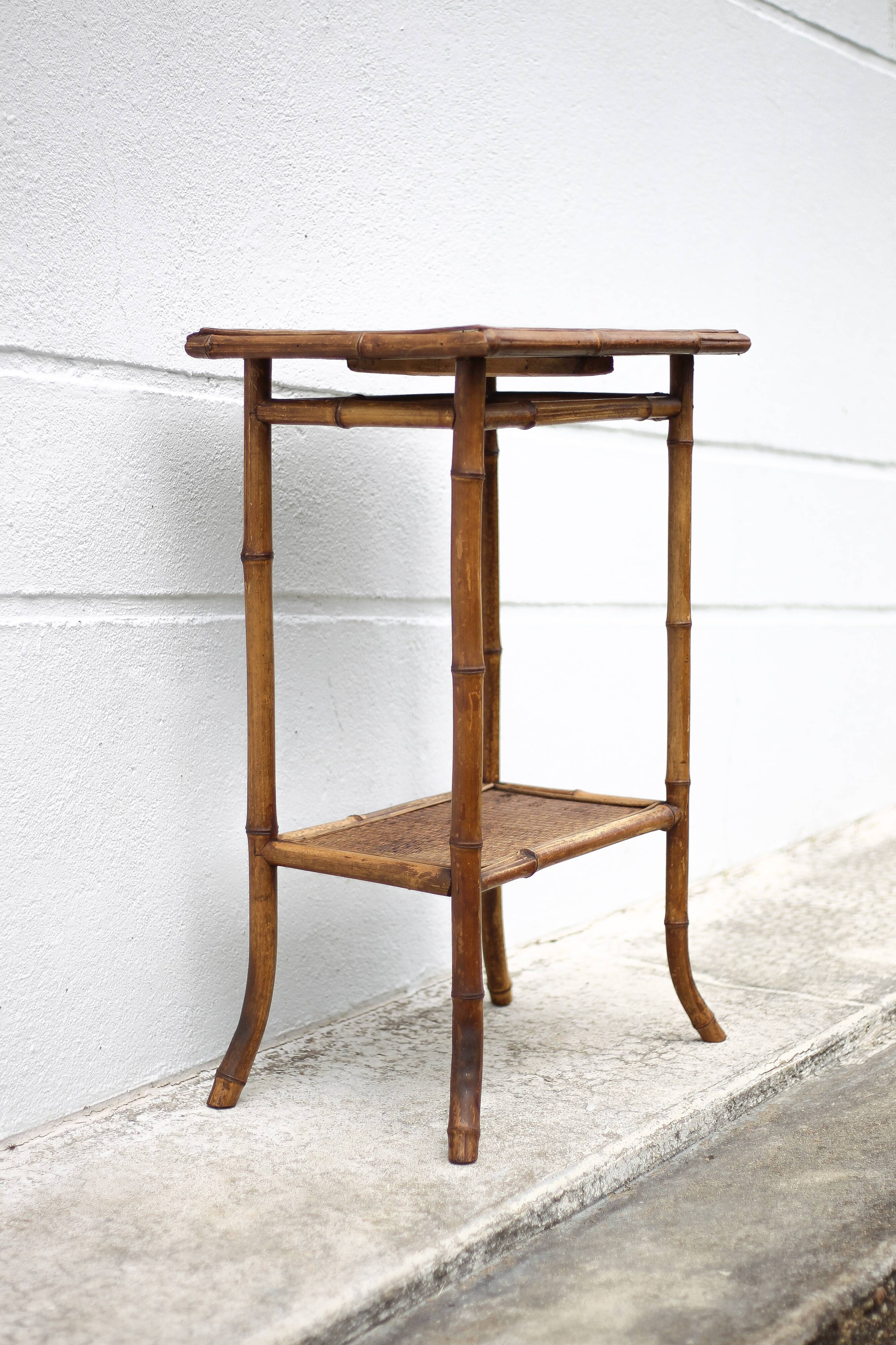 Bamboo and woven wicker table, vintage bamboo console, side table