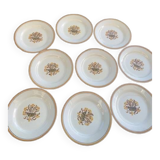 8 flat plates, Carnation model, art deco, CREIL ET MONTEREAU, floral pattern, old
