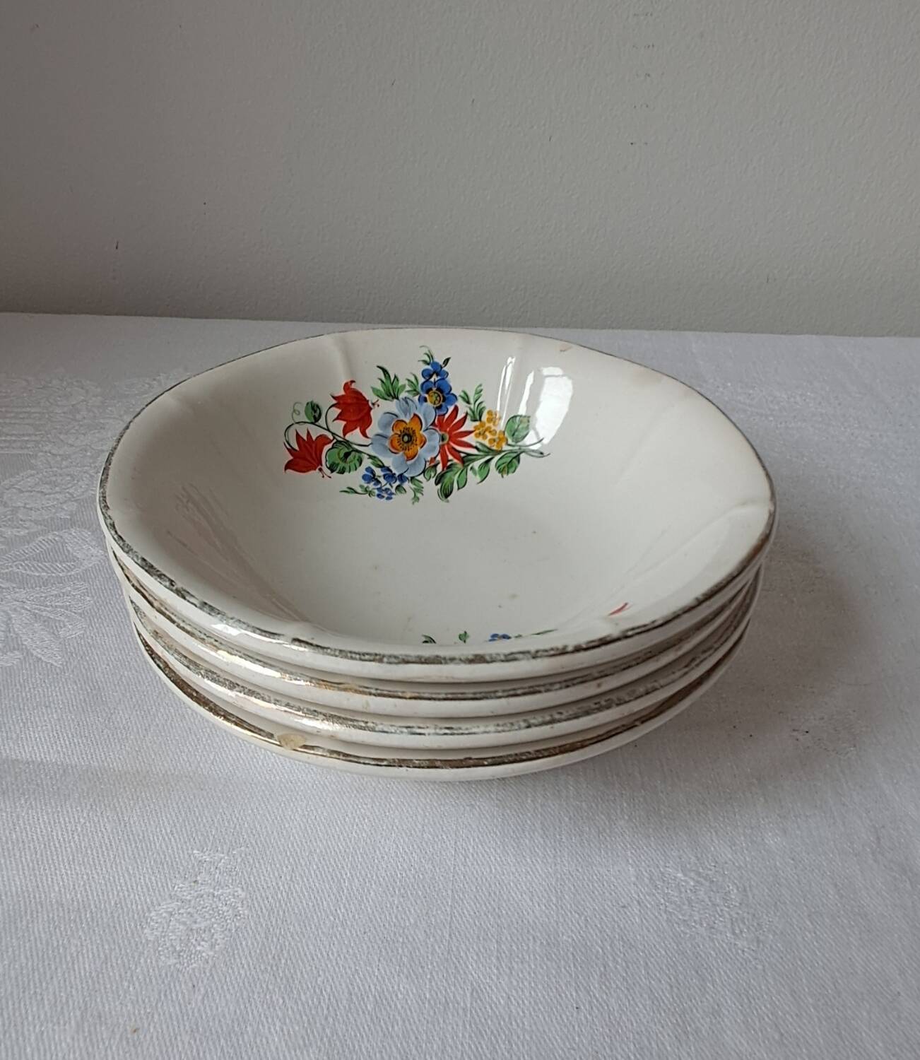 Coupelles vintage Digoin Sarreguemines. Décalcomanies de fleurs
