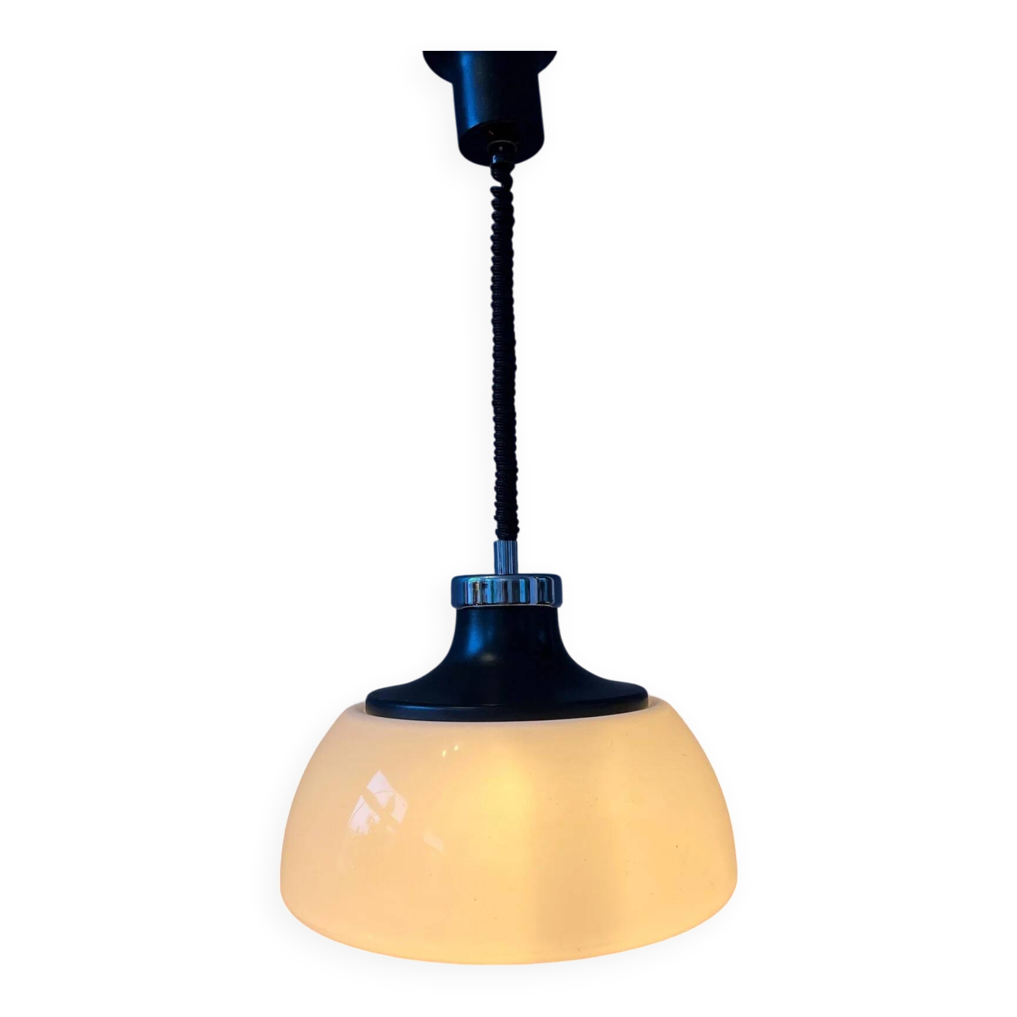 Mid-century plexiglass massive space age pendant lamp with white acrylic shade