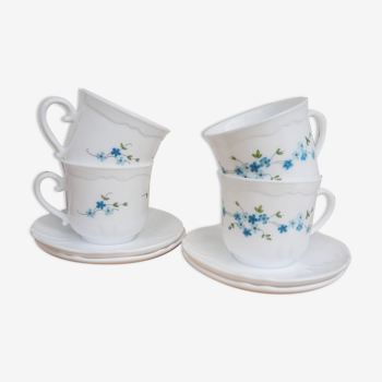 Lot de 4 tasses à café thé Arcopal myosotis Véronica