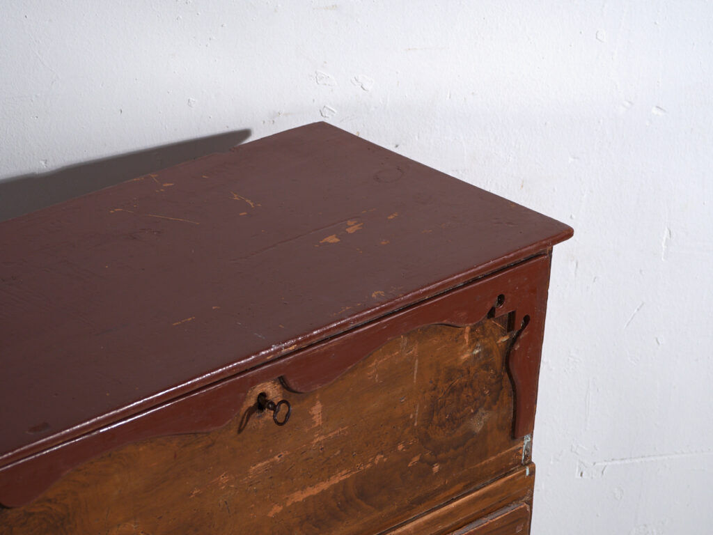 Commode secrétaire ancienne en pin – Bureau rustique européen à abattant – circa 1900