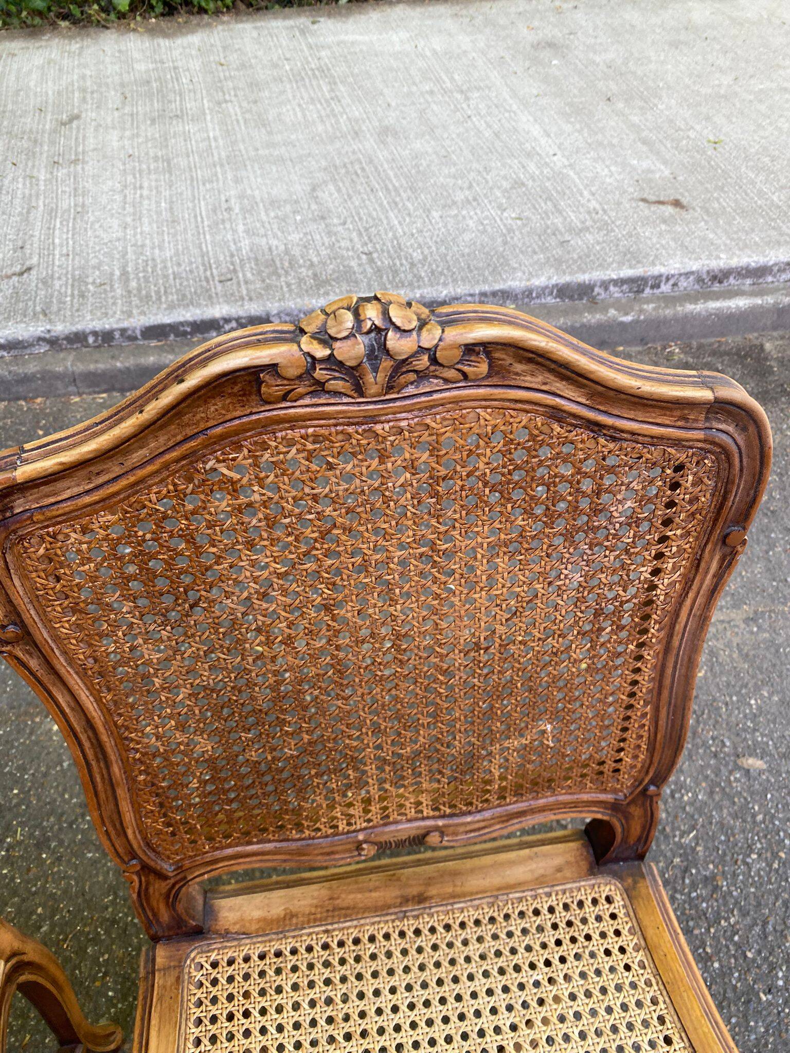 2 Louis XV style chairs in solid oak with rush seating from La Meublerie Meulin.