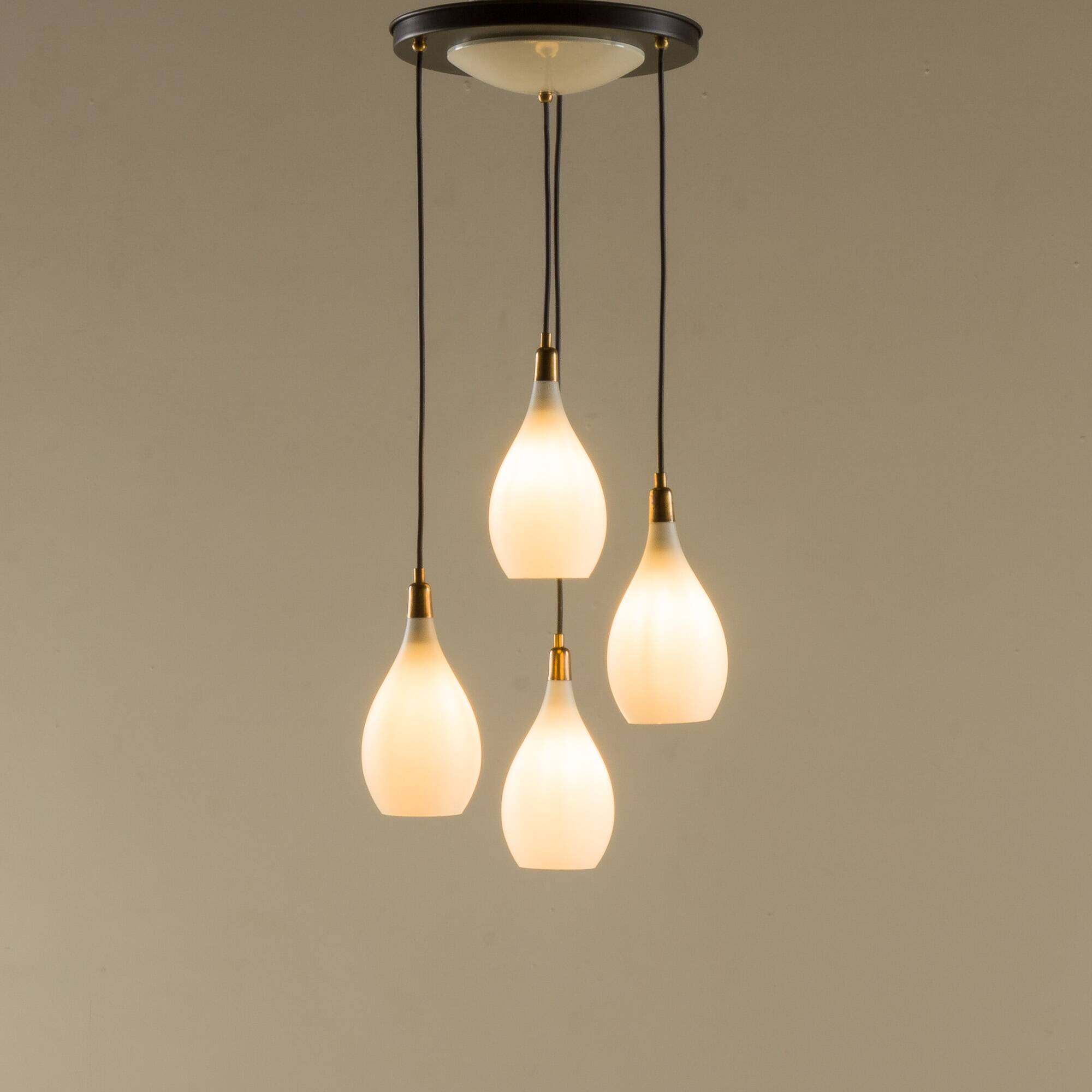 Italian vintage chandelier in opaline glass,  mid century modern 1970s