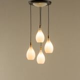 Italian vintage chandelier in opaline glass,  mid century modern 1970s