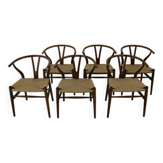 1960s Hans J. Wegner Set of 6 Early Wishbone Chairs in Oak By Carl Hansen and Son, Denmark